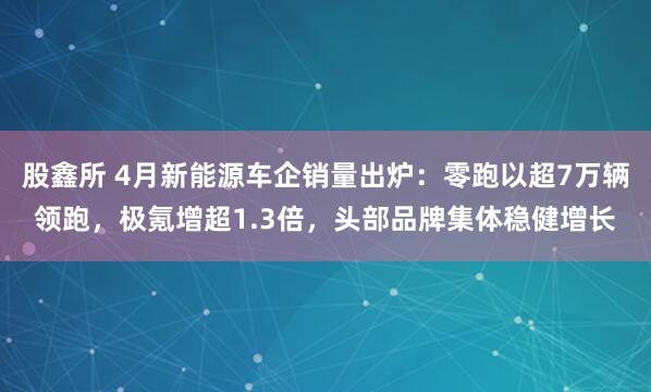 股鑫所 4月新能源车企销量出炉：零跑以超7万辆领跑，极氪增超1.3倍，头部品牌集体稳健增长